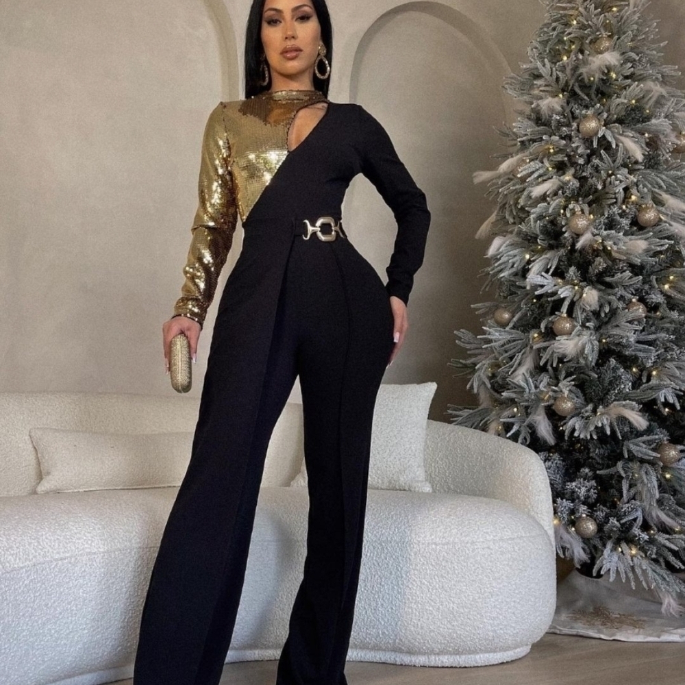 Chic Black and Gold Jumpsuit